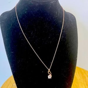 CDE Delicate Rose Gold Artistic Pendant with Gorgeous CZ Sparkle Necklace NWT